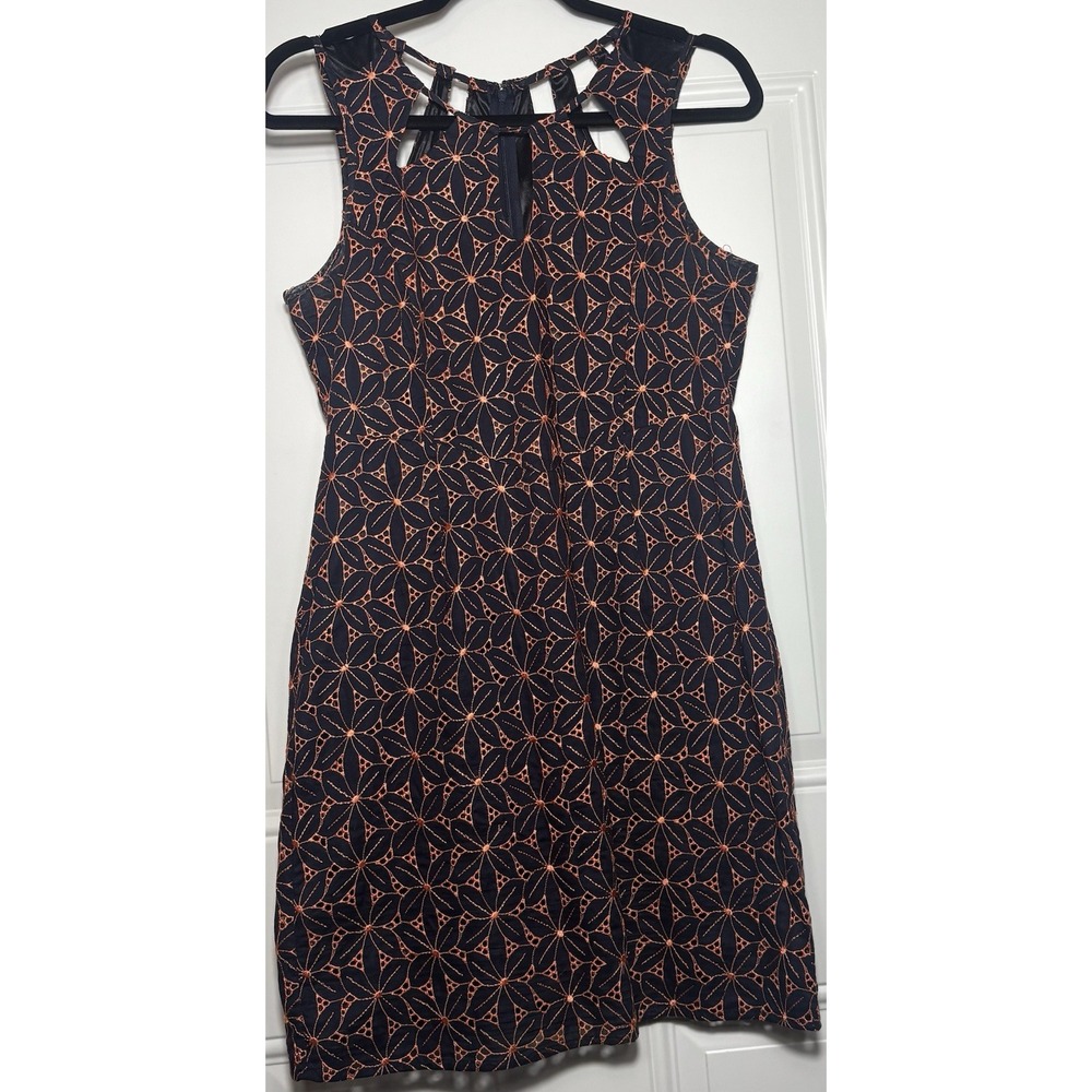 Vtg C. Pace Designer Navy & Orange Women's Cutout Web Design Party Dress